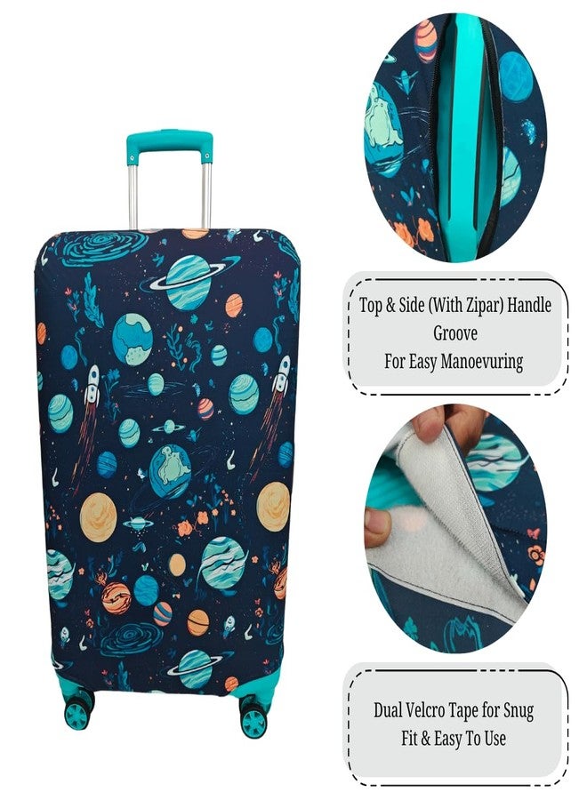 NT CREATION Printed Travel Luggage Cover for Suitcase - Stretchable & Scratchproof Trolley Bag Protector (1, Space Rocket, Large) - Image 2